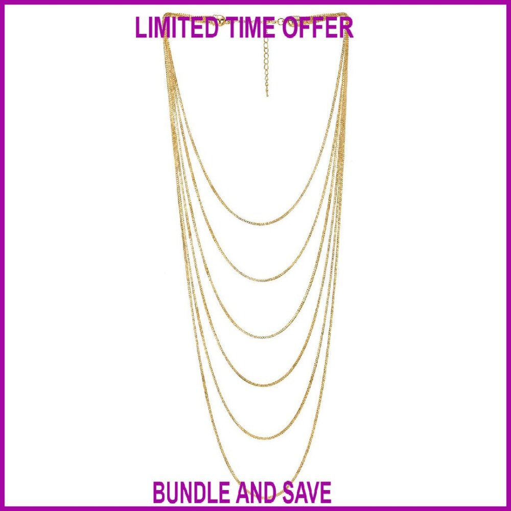 Multi-Strand Waterfall Statement Choker Necklace … - image 1